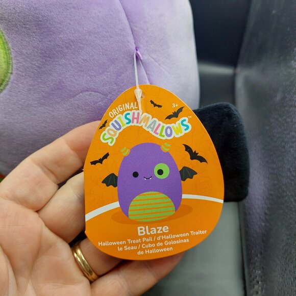 NWT 12” Blaze Purple Bat Monster Squishmallow Plush Halloween Candy Treat Pail - Picture 4 of 5